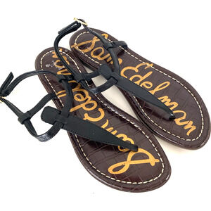 Sam Edelman Gigi Leather T Strap Flat Sandal Thong Toe Ankle Strap Black 5.5